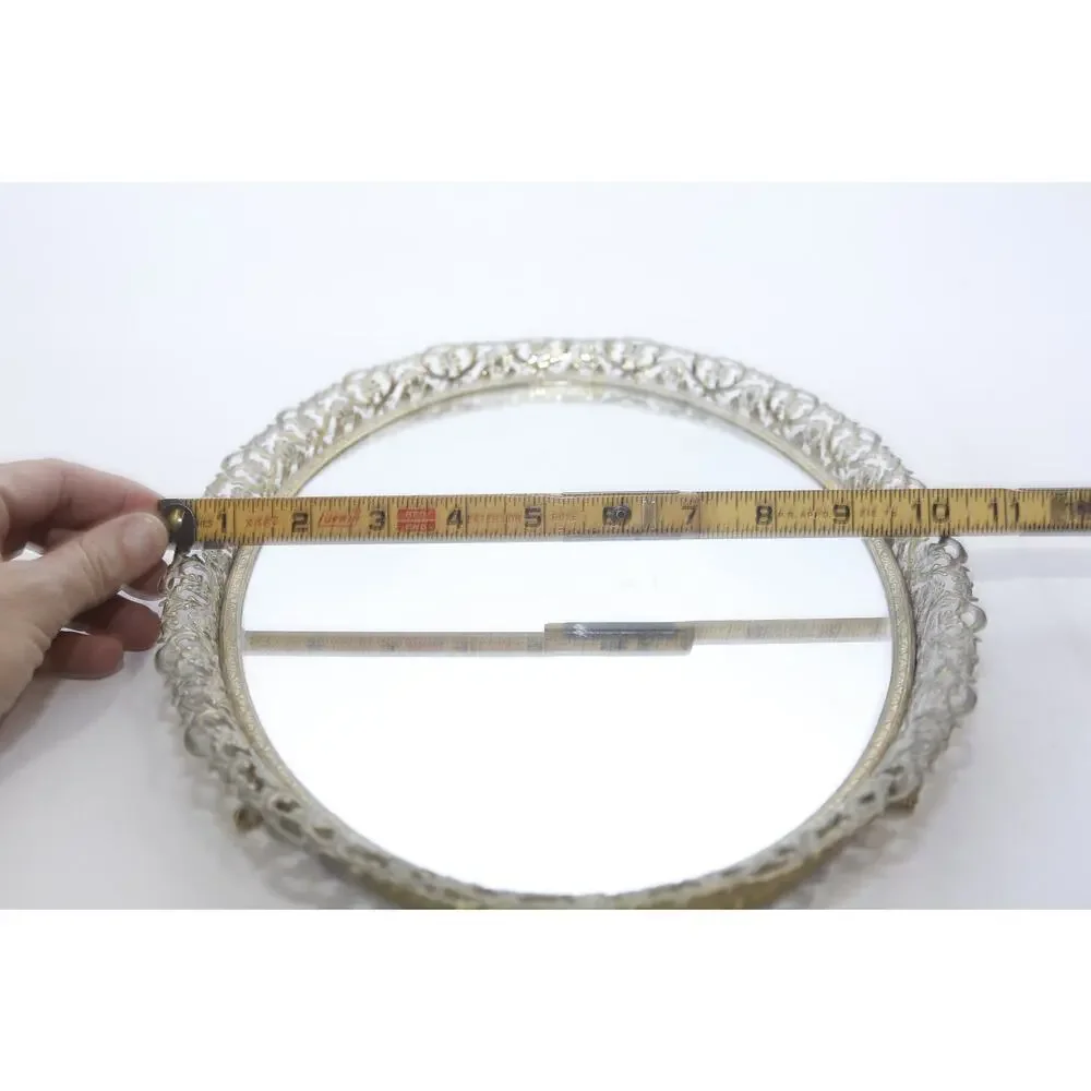 Oval Mirror Tray with Filagree Metal Frame, 14